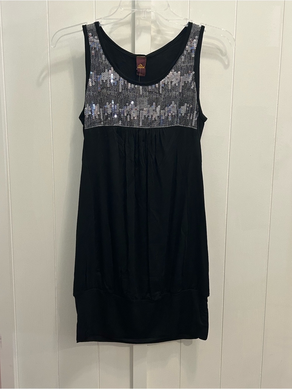Jordache Black Tank Tunic with Silver Sequin Yoke